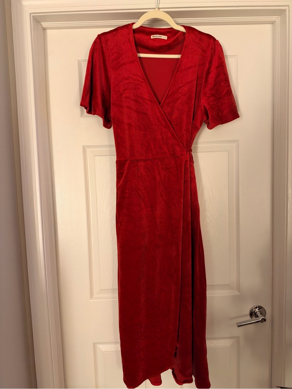 Marine Layer Red Velvet Wrap Midi Dress